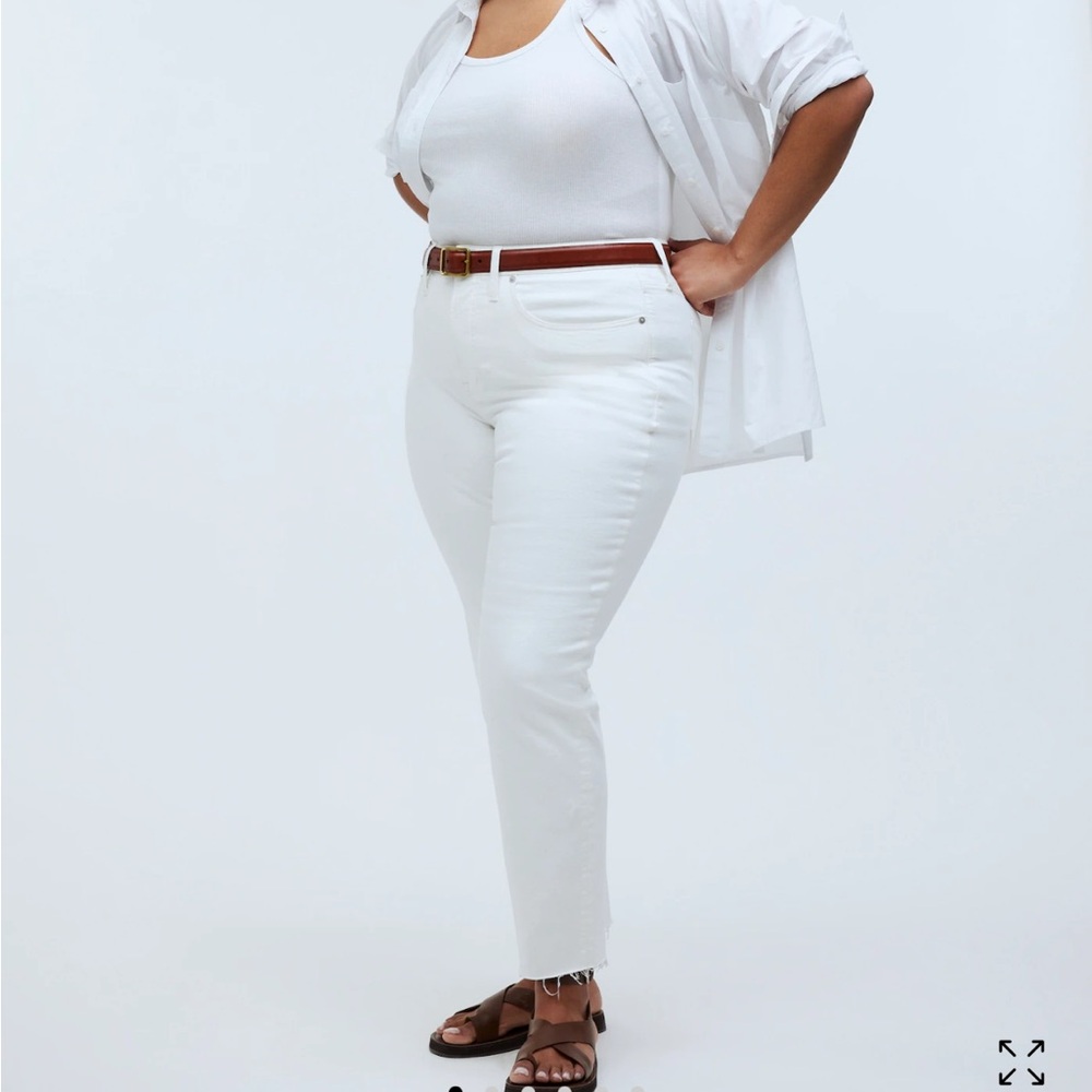 White Denim Jeans with Frayed Hem